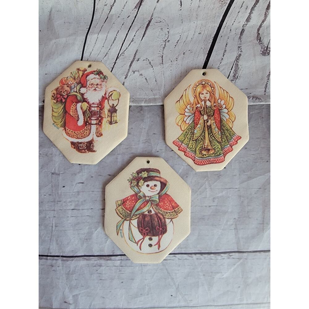 Vintage Avon Fabric Christmas Holiday Angel Double Side Design Ornament 4in